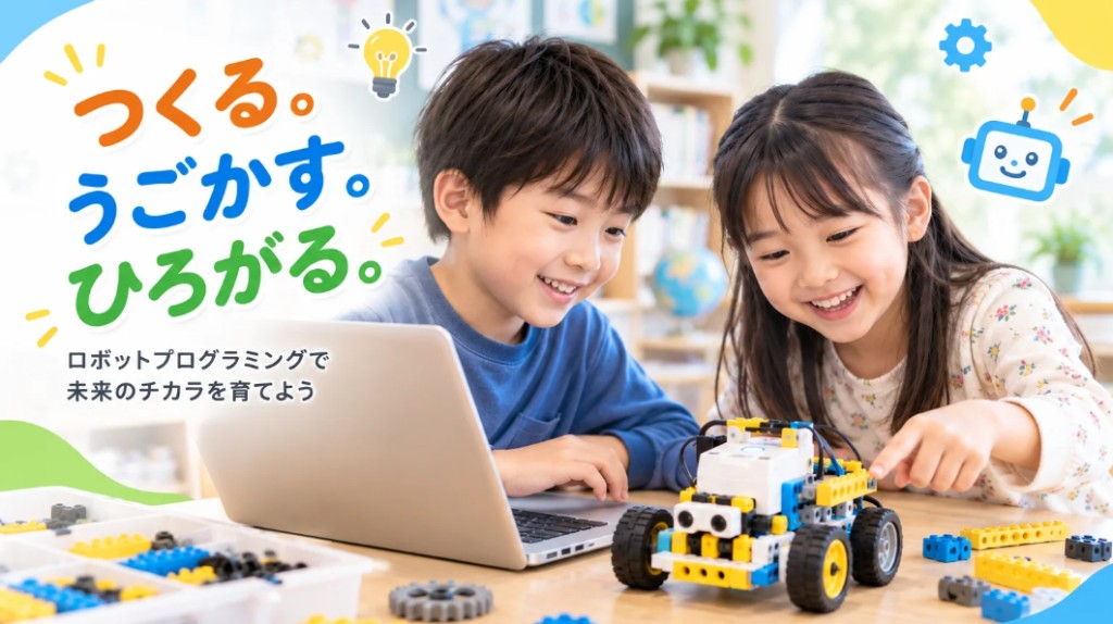 つくる・うごかす・ひろがる ロボットプログラミングのキービジュアル